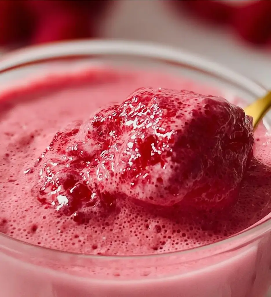 Delicious Fresh Raspberry Cloud Mousse dessert topped with berries