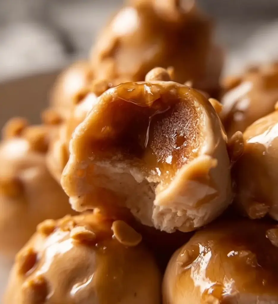 Frozen Greek yogurt peanut butter bites in a bowl, healthy snack idea