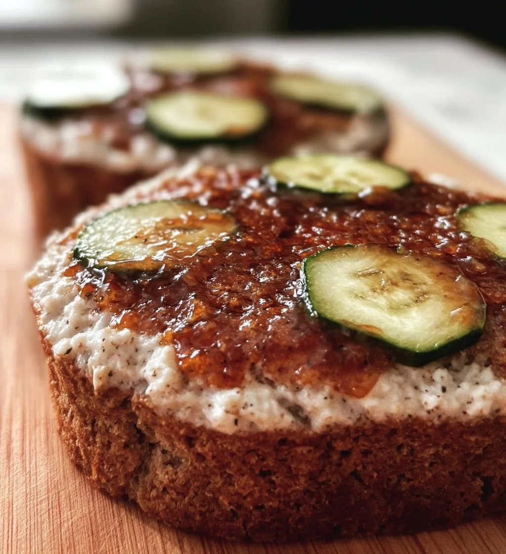 Sliced healthy banana bread with nuts and sliced bananas on a wooden cutting board
