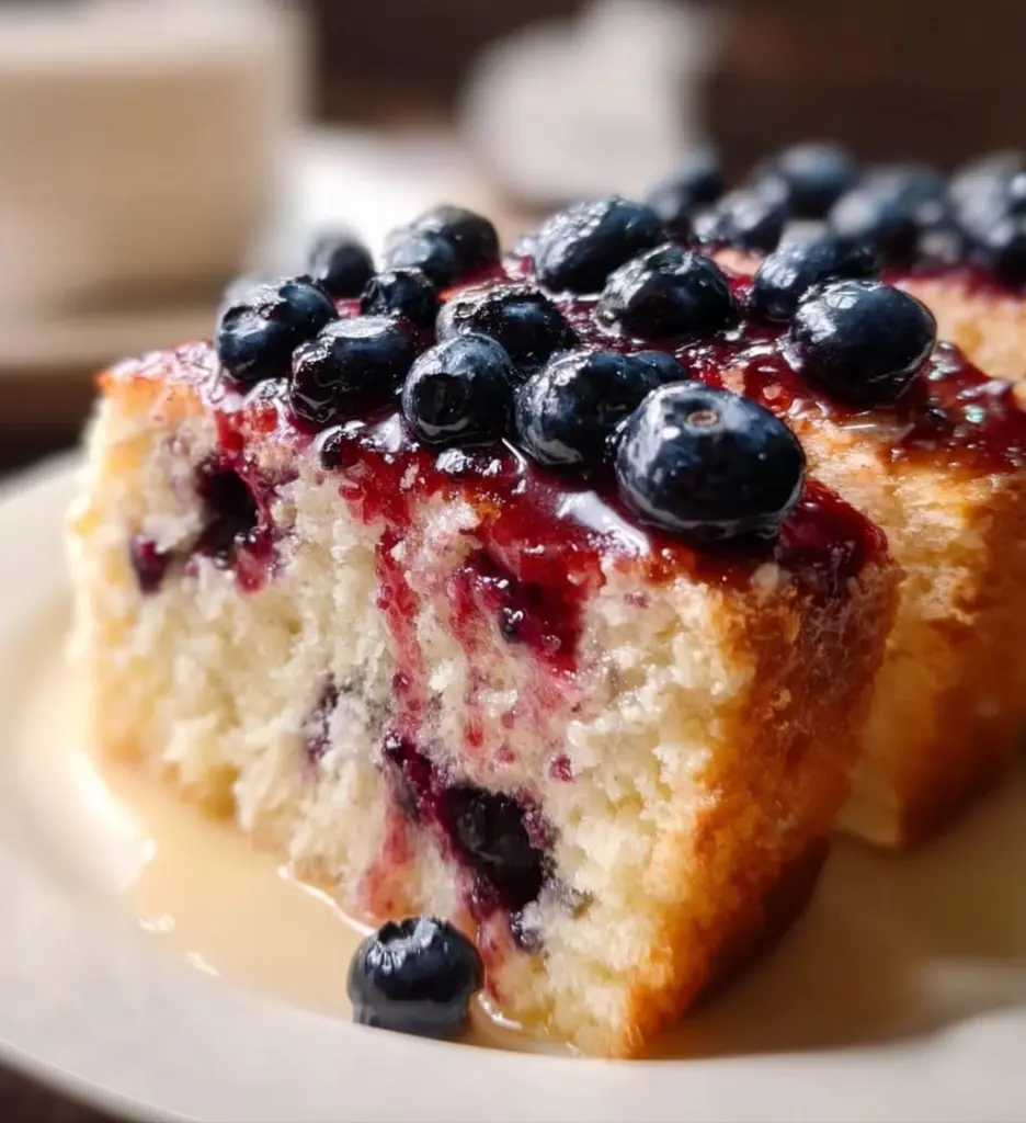 Heavenly moist blueberry lemon angel food cake with fresh blueberries and lemon zest