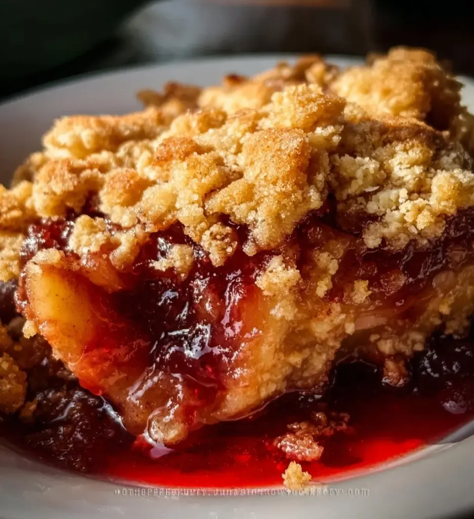 High-protein apple crumble dessert served in a bowl with a spoon