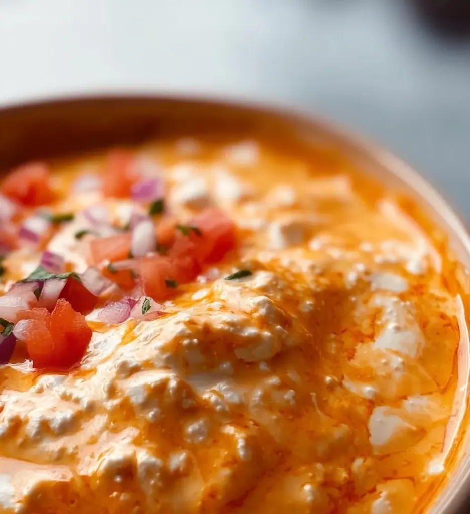 High protein cottage cheese queso served in a bowl with tortilla chips.