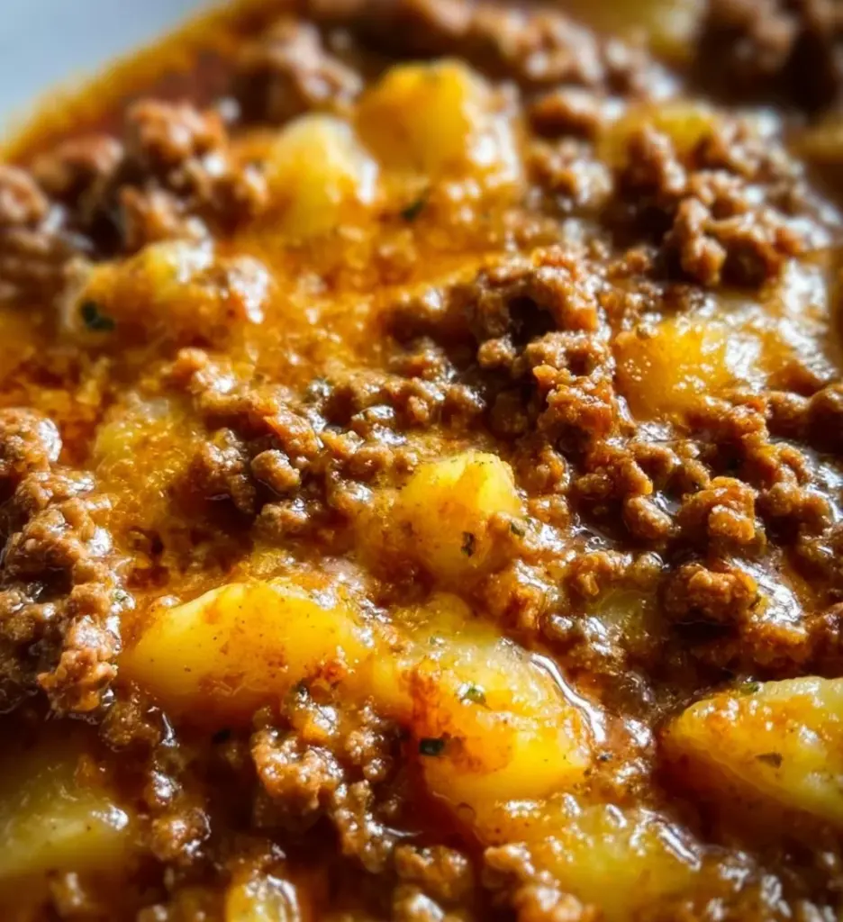 Delicious Hobo Casserole made with ground beef and vegetables.