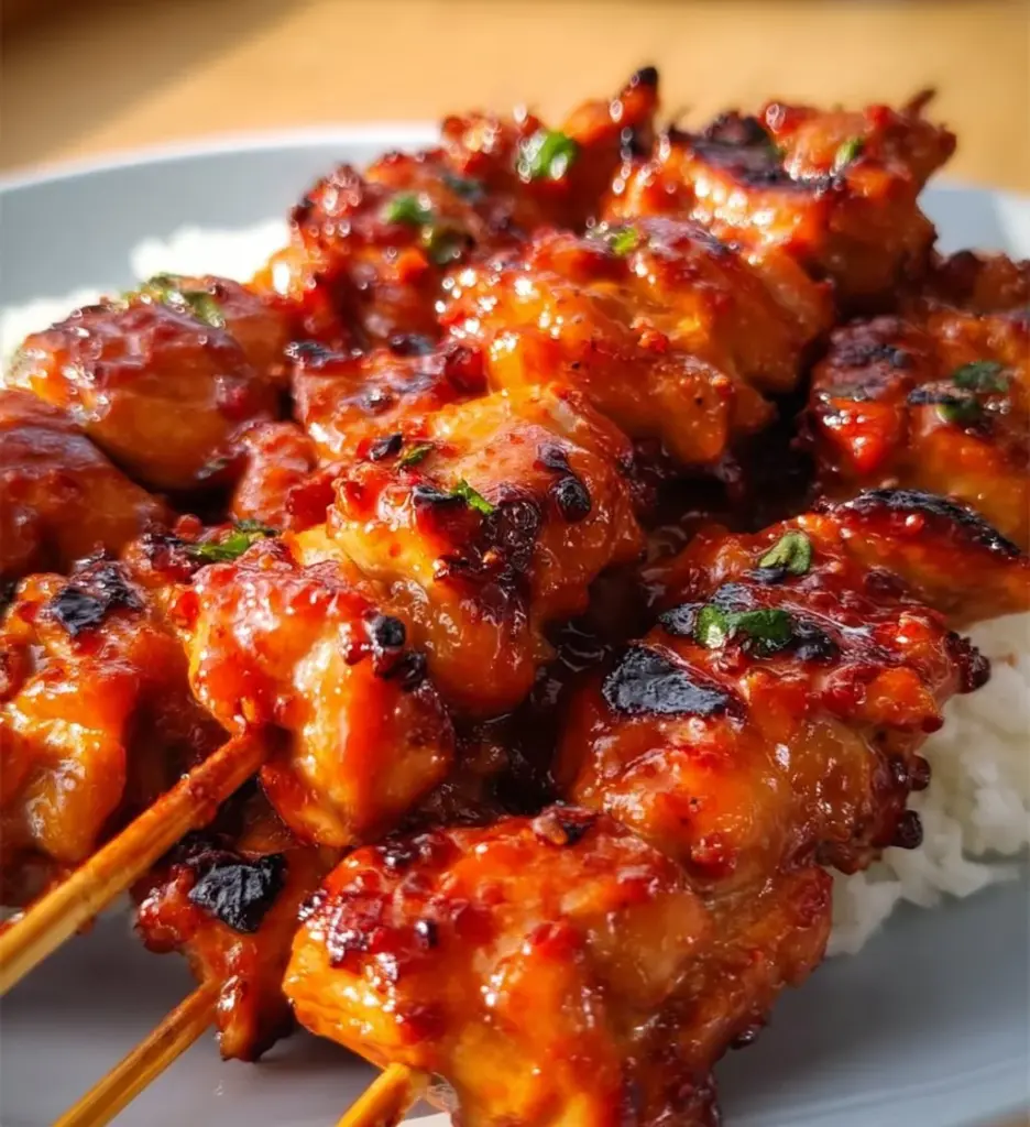 Delicious Korean chicken skewers marinated and grilled to perfection