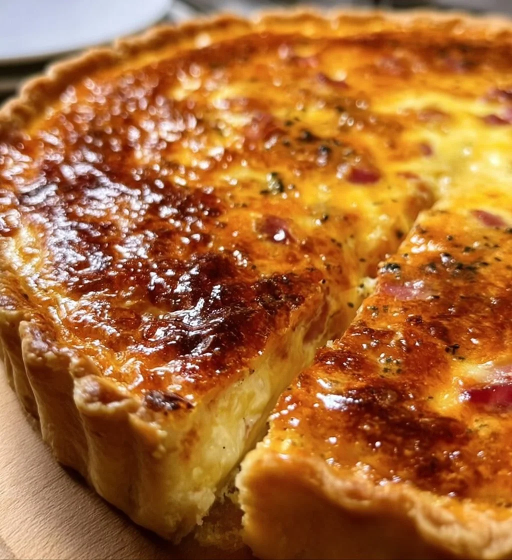 Delicious homemade Lorraine Quiche with bacon and cheese