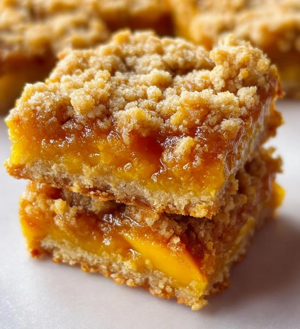 Freshly baked Mango Crumb Bars on a plate, showcasing their crumbly topping and vibrant mango filling.