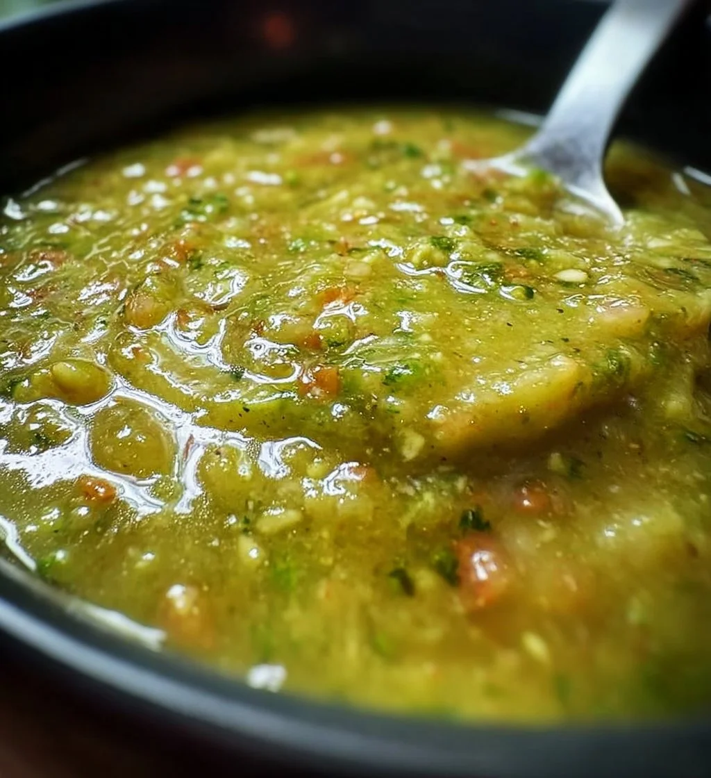 A bowl of Mexican Avocado Tomatillo Spicy Salsa with fresh ingredients