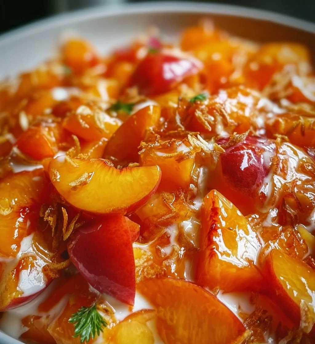 Delicious Millionaire Peach Salad featuring fresh peaches and vibrant greens.