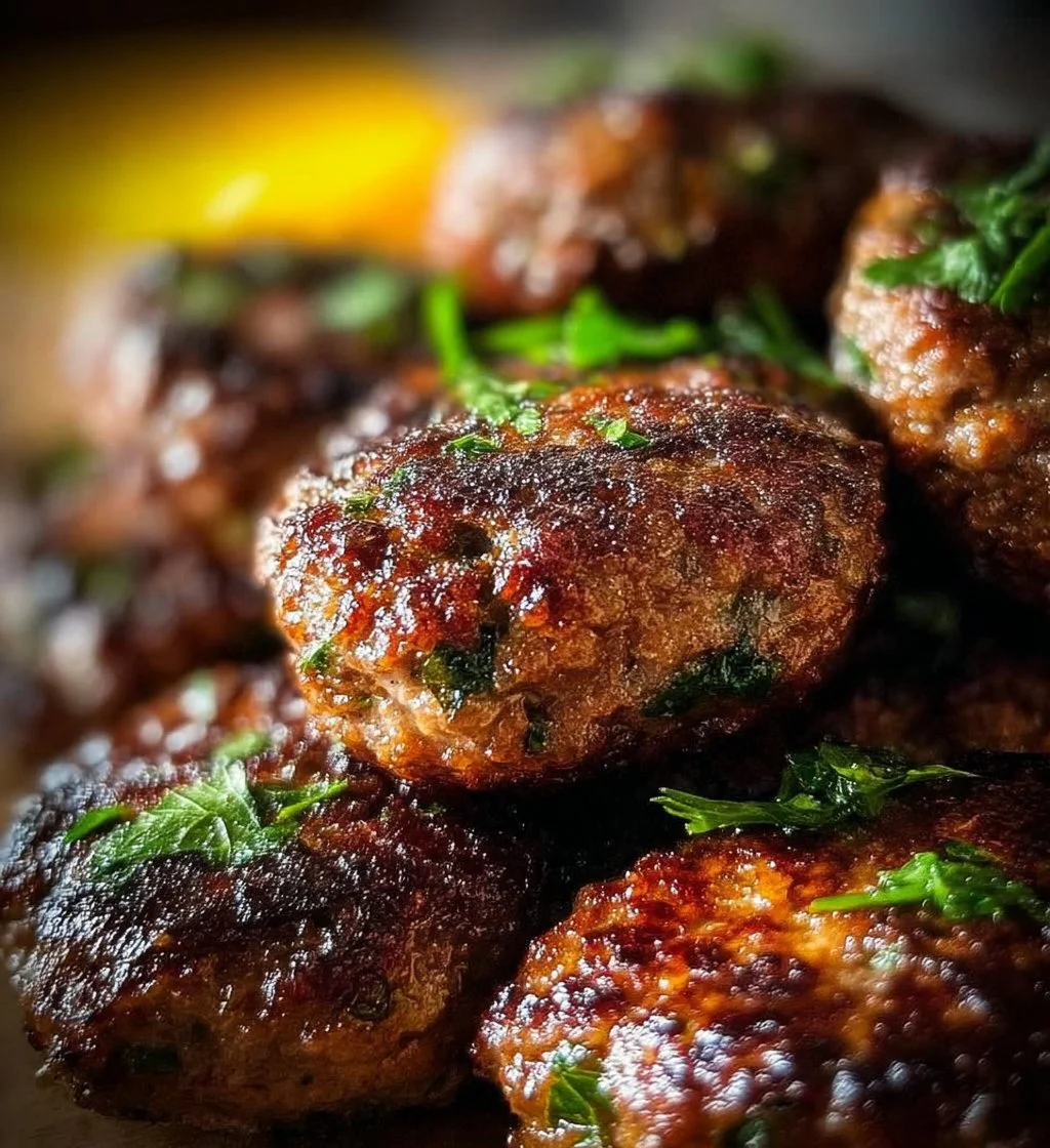 Delicious Lebanese Kafta skewers served with fresh herbs and spices