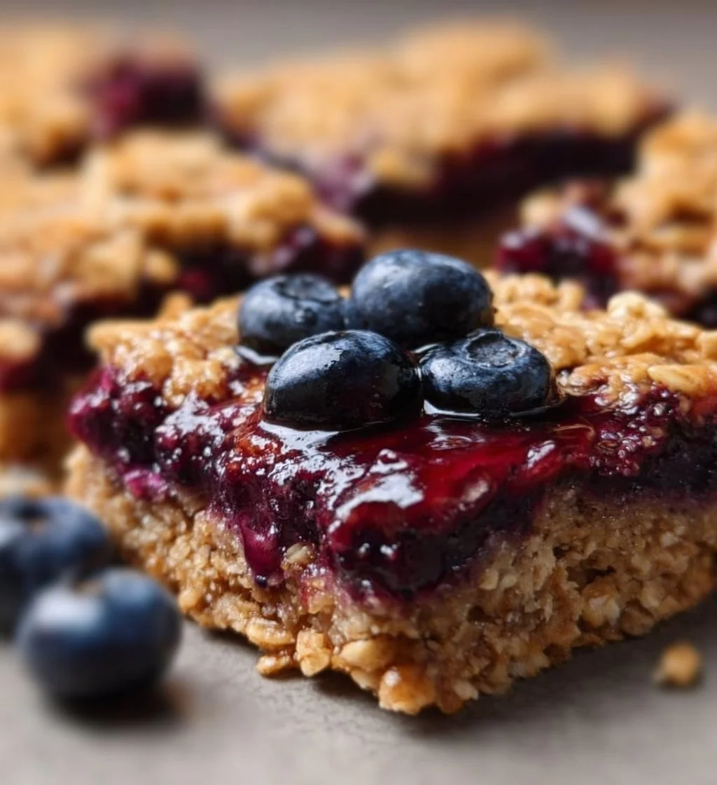 Delicious no bake blueberry oatmeal bars topped with fresh blueberries