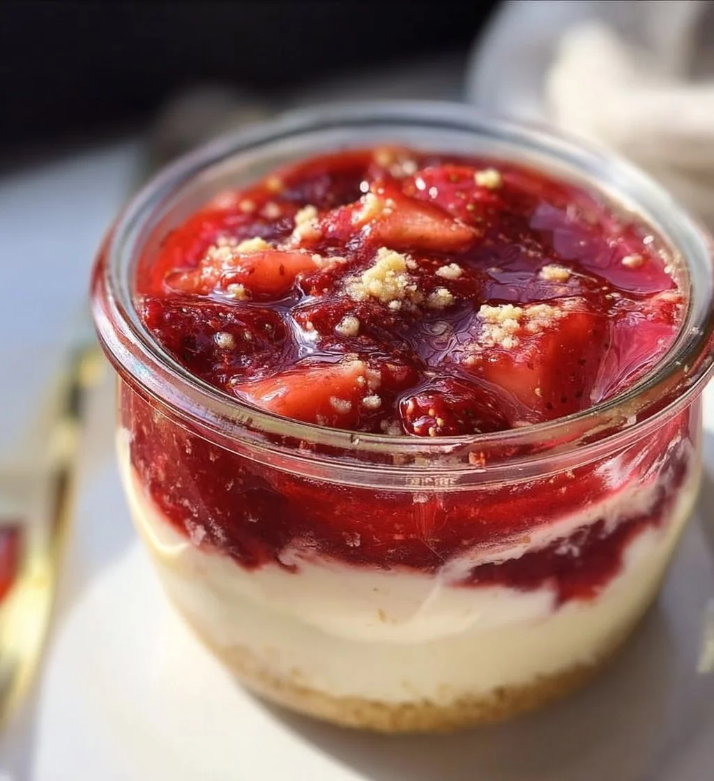 No Bake Protein Cheesecake Jar topped with berries and nuts