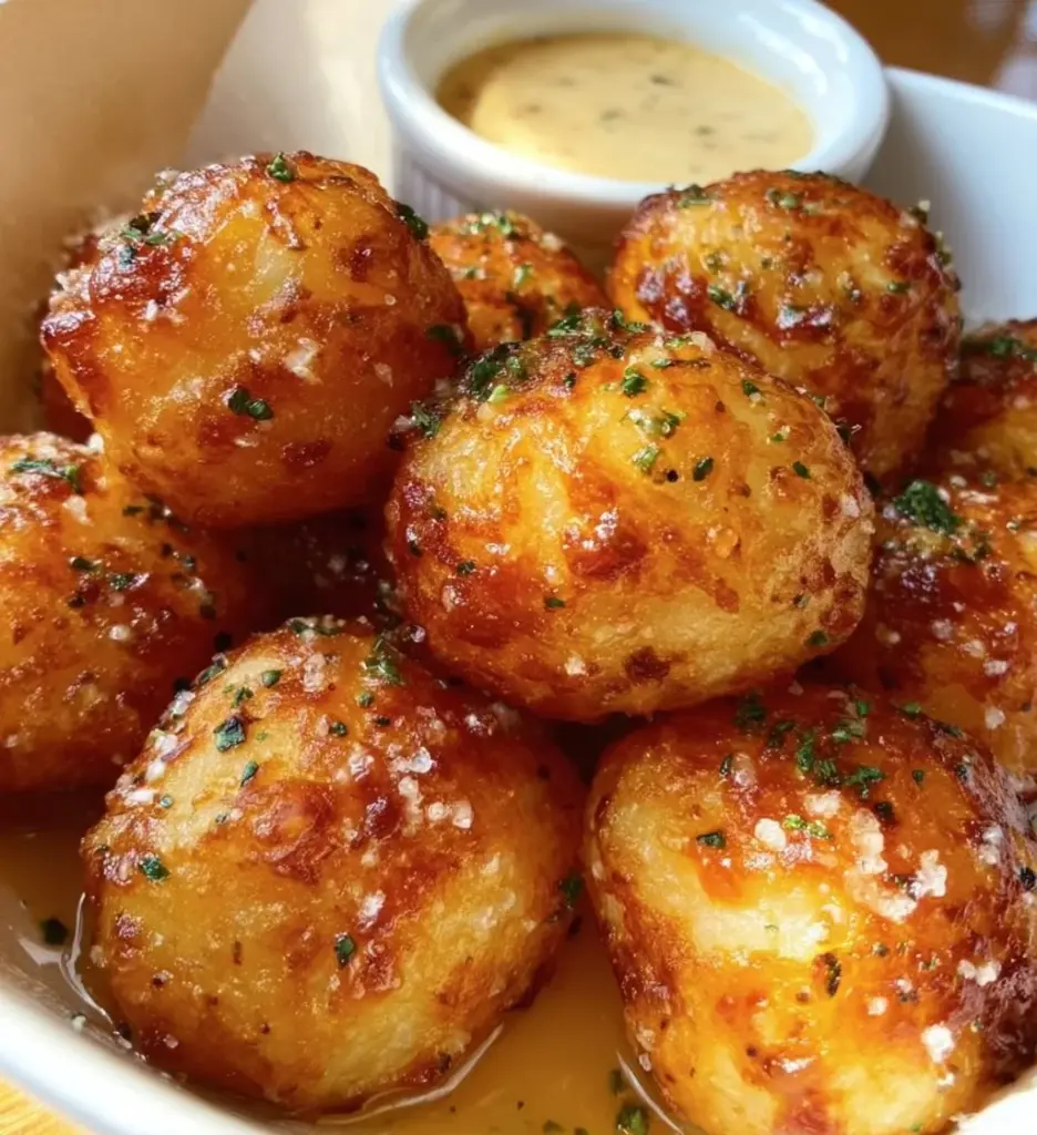 Crispy Parmesan Garlic Potato Balls served on a plate
