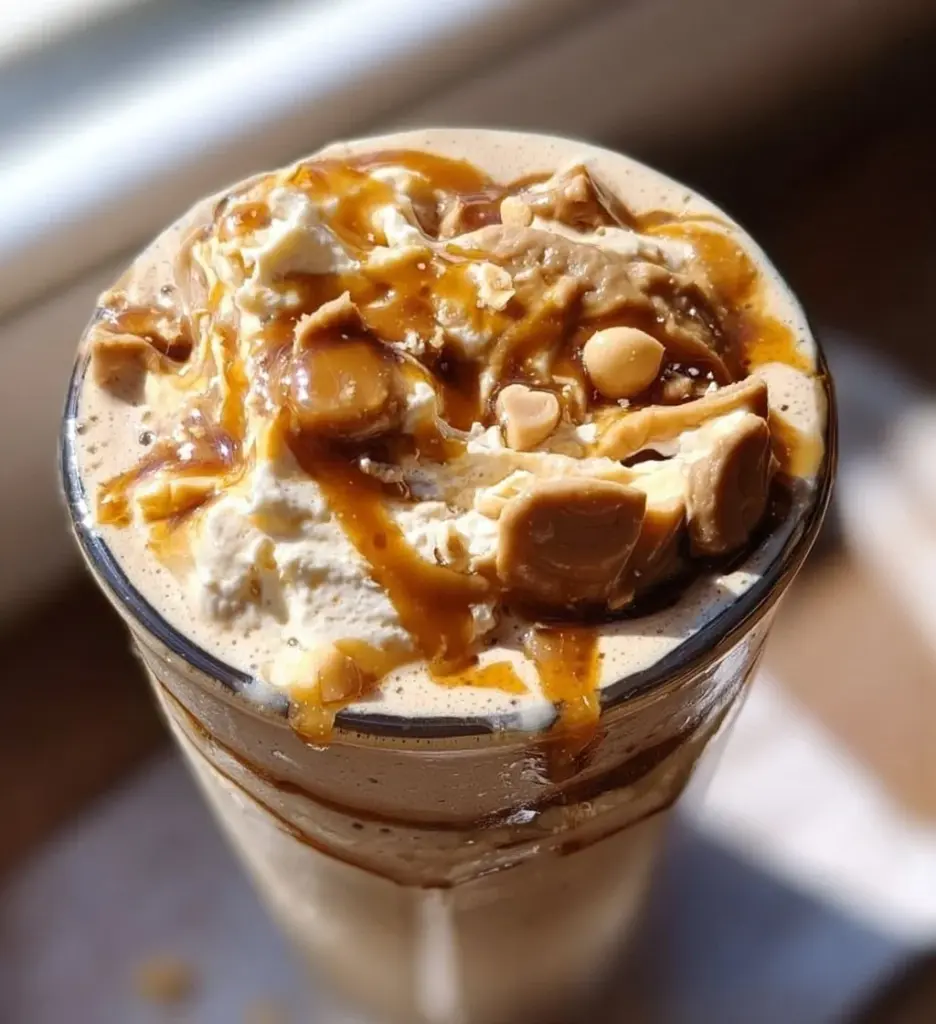Delicious Peanut Butter Banana Protein Shake in a glass with a banana and peanut butter