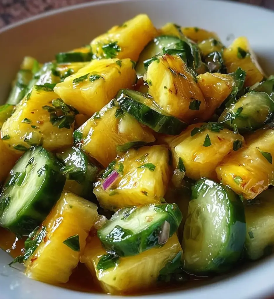 A vibrant Pineapple Cucumber Salad with fresh ingredients and colorful presentation.