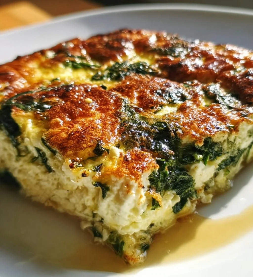 Spinach Cottage Cheese Egg Bake dish served on a plate