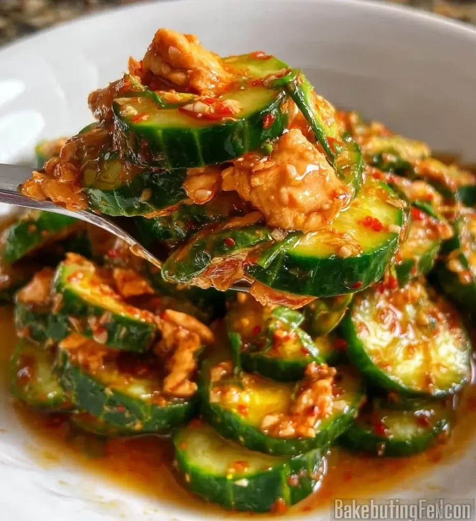 Thai cucumber salad with chicken, a delicious and fresh dish