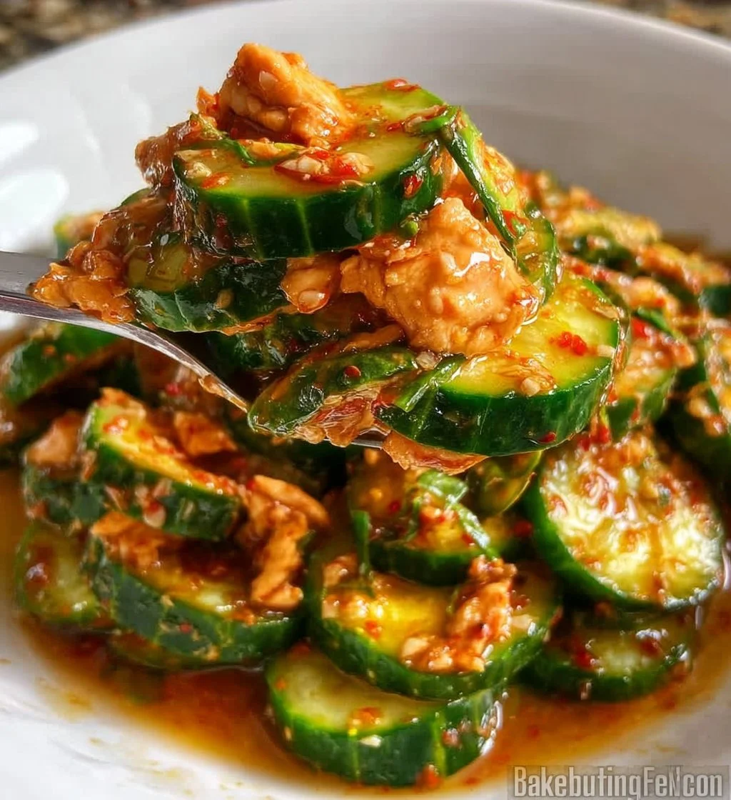 Thai cucumber salad with chicken, a delicious and fresh dish