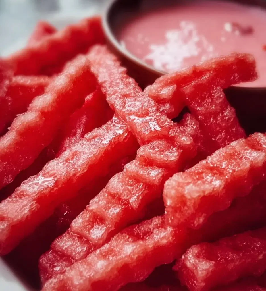 Refreshing watermelon fries served as a trendy summer snack, inspired by TikTok.