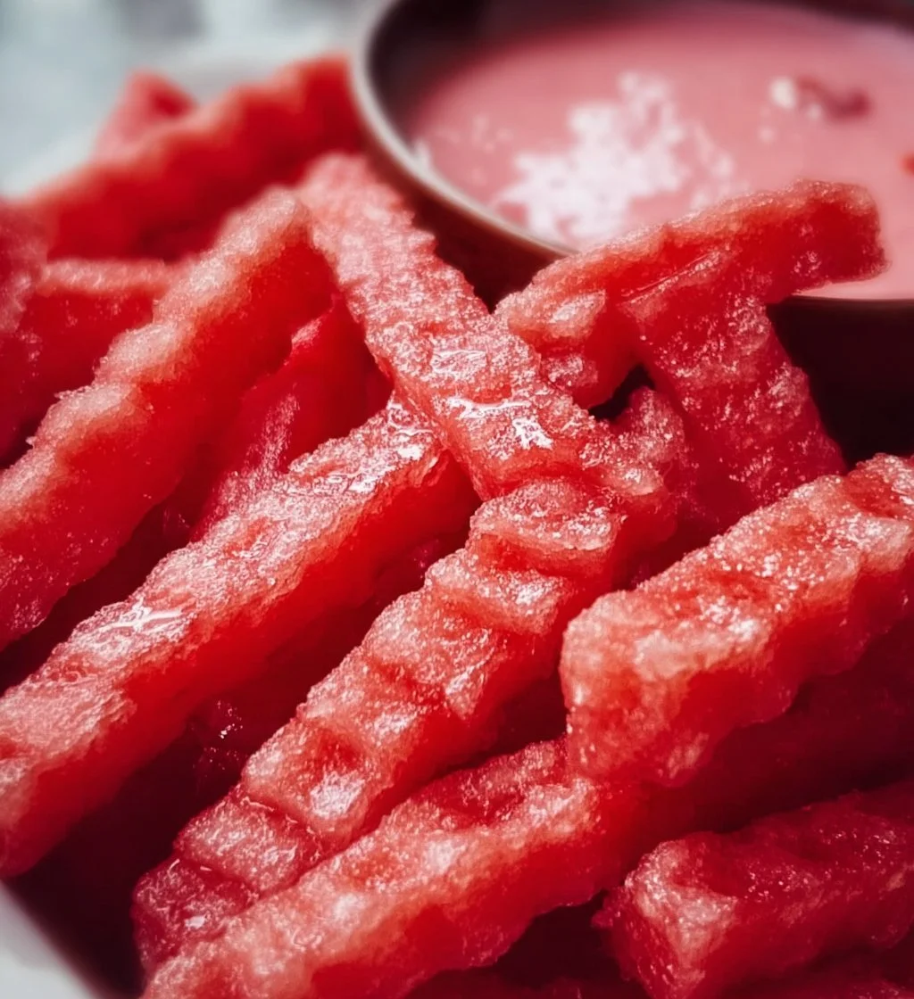 Refreshing watermelon fries served as a trendy summer snack, inspired by TikTok.